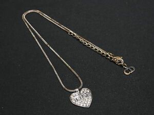 1円 ChristianDior クリスチャンディオール ハート ラインストーン ネックレス ペンダント アクセサリー レディース シルバー系 BK1872