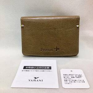 W961 未使用 ペラム Peram 名刺入れ カード入れ レディース 日本製 オリーブ系 本革 牛革