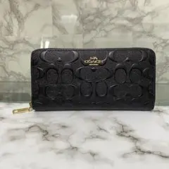 美品 COACH コーチ ラウンドファスナー 長財布 ブラック 本革 レザー