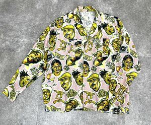 激レア 希少 超 美品 名作 ALOHA RUG レーヨン シルク DOPE 総柄 アロハ シャツ XL ピンク アロハラグ HIPHOP レジェンド 柄シャツ 正規品