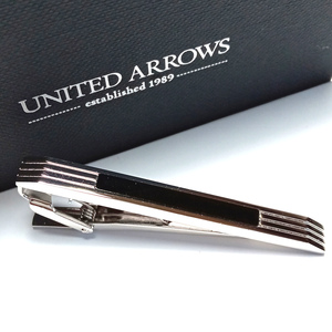 【uat86】UNITED ARROWS ユナイテッドアローズ ネクタイピン/タイバー シルバー×ブラック 黒 オニキス ストライプ 新品 定価8800円