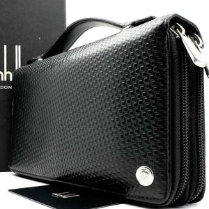 《美品》dunhill ダンヒル メンズ Wジップ レザーオーガナイザー マイクロディーエイト ラウンドファスナー 長財布 セカンドバッグ 黒