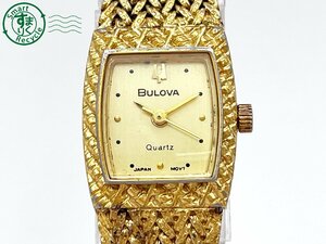 AK0604691　＃ BULOVA ブローバ 6070297 クォーツ QZ 3針 スクエア アナログ 腕時計 ゴールド文字盤 レディース ヴィンテージ 中古