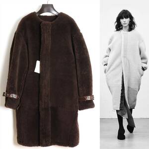 HYKE/ハイク新品18AW SHEARLING COAT 1 ムートンコート シアリング シープスキン ボア ノーカラーコート オーバーサイズ ジャケット元green