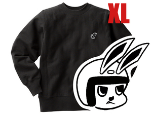 リバース縫製 サイドリブ CHECKER RABBIT SWEAT BLACK XL/黒ビンテージスウェットチャンピオンラビットスクーター鉄スクーターランブレッタ