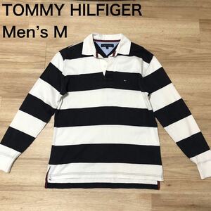 【送料無料】TOMMY HILFIGER長袖ポロシャツ ネイビー白ボーダー柄　メンズMサイズ　トミーヒルフィガー