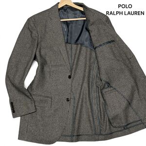 美麗品◎Lサイズ位!!ポロラルフローレン【最高級モデル】POLO RALPH LAUREN 千鳥柄 テーラード ジャケット アンコン グレー ウール◎メンズ