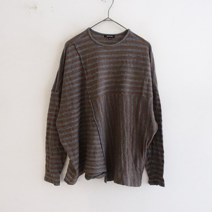 //【定価1.9万】パドカレ pas de calais *綿ウールボーダープルオーバー*36切替ニットブラウン×グレー(25-2401-51)【41A42】