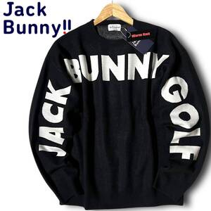 新品 Jack Bunny!! ジャックバニー パーリーゲイツ 定価2.2万 防風 保温 ビッグロゴ デカロゴ ニット セーター プルオーバー 4 M ◆B5779