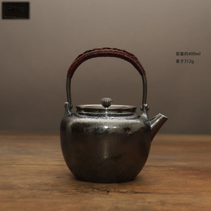 古銀 茶壺 純銀鎚目紋提梁壺 銀瓶 煎茶 湯沸 急須 茶道具 南鐐 金工 茶器 時代物 銀純度99.9% LT-02253