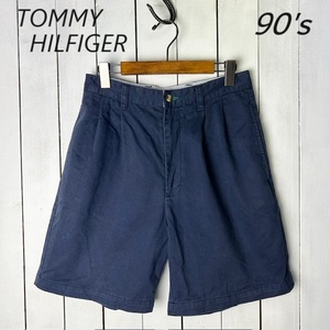 90s～ TOMMY HILFIGER チノショーツ S ネイビー オールド トミヒルフィガー ヴィンテージ ハーフパンツ ショートパンツ 短パン ●166