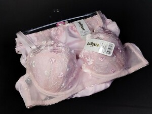 ☆未使用 パリシェ セクシー ブラ ＆ トリコット ショーツ Dカップ ブラジャー M サテン パンティ 光沢 花柄 下着 Palissee ピンク ブラ