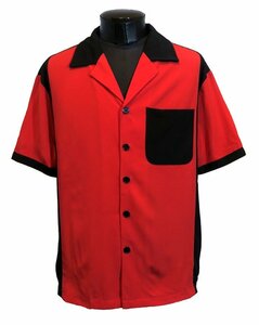 新品 XXLサイズ ボーリングシャツ 赤×黒 切替 オープンカラー 1480 レッド ブラック オーバーサイズ ロカビリー ウエスタン ビッグサイズ