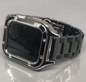 ブラック アップルウォッチバンド ステンレスベルト セラミック　保護　画面保護　カバー　ケース 40mm 41mm 44mm Apple Watch