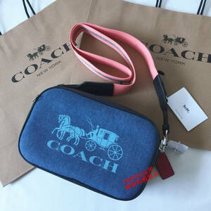 ★COACHバッグ★コーチ F93986 デニム ダブルジップ ショルダーバッグ クロスボディー レディースバッグ アウトレット品 新品