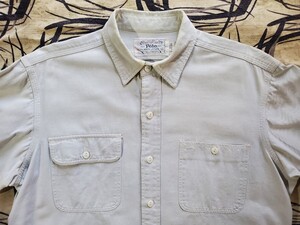 90s レア オールド 白タグ Polo RALPHL LAUREN ポロ ラルフローレン ビンテージ オリジナル 3本針 デニム ダンガリー 長袖 シャツ M 検 RRL