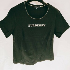 【美品】BURBERRY LONDON バーバリー ロンドン Tシャツ 半袖シャツ ブラック 無地 シャツ トップス 上着 ラインストーン ロゴ A-10