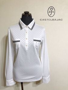 【美品】 CASTELBAJAC GOLF カステルバジャック レディース ゴルフ ウェア チェッカー柄 ドライポロシャツ ラインストーン サイズ2 長袖 白