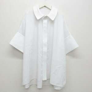 美品 22SS THE RERACS ザ リラクス A-LINE BALCOLLAR BLOUSE サイドスリット 半袖 シャツ ブラウス オーバーサイズ 36 ホワイト ◆