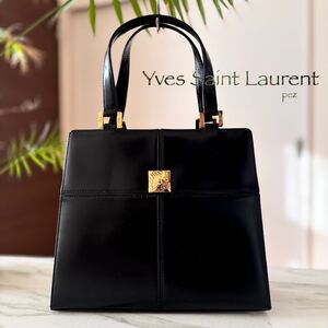 新品同様 YSL イヴサンローラン レザーフォーマルバッグ＊レディース 牛革 本革 ブラック 黒 冠婚葬祭 ハンド トート 入学式 卒業式 お受験