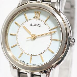 美品 稼働品 SEIKO セイコー SPIRIT スピリット 1N0C-0AP0 希少文字盤 バイカラー 白×水色 3針 QZ レディース腕時計 ベルト純正