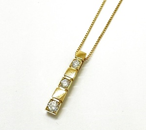 ◆◆【ダイヤモンド】K18 18金 ダイヤ 0.30ct 3P 石 ストーン 首輪 ネックレス 45㎝ トップ チャーム PG ピンク ゴールド バー oi ◆◆