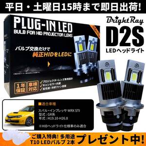 送料無料 1年保証 スバル インプレッサWRX STI GR系 GRB GRF (H19.10-H26.8) 純正HID用 BrightRay D2S LED ヘッドライト 車検対応