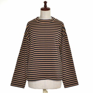 ◇487112 MOUSSY マウジー 長袖カットソー ボーダーモックネックPO サイズF レディース ベージュ ネイビー