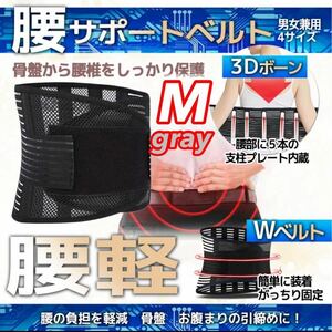 グレー M 腰痛ベルト 腰用 サポートベルト コルセット 腰 サポーター 腰ベルト 腰椎ベルト 腰椎コルセット