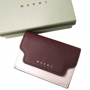 新品 MARNI マルニ TRIFOLD WALLET サフィアーノレザー 三つ折り財布 PFMOW02U23 DEEP RED/LIGHT PINK/SMOKE GREY ミニウォレット g19755