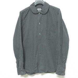 美品 BLACK COMME des GARCONS ブラックコムデギャルソン ドット柄 丸襟 ロングスリーブ シャツ ブラウス AD2008 S ブラック