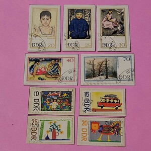 ☆★紙付き・使用済み切手 [ ドイツDDR ] 美術切手5種と他4種