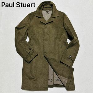 ほぼ未使用!希少XL!Paul Stuart【高級 カシミヤ ウール】ポールスチュアート ステンカラー コート 希少カラー ロング丈 秋冬 カーキ系 LL