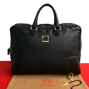 極 美品 鍵付き LOEWE ロエベ アマソナ アナグラム ロゴ レザー 本革 ボストンバッグ 旅行カバン ハンドバッグ ブラック 黒 413-7