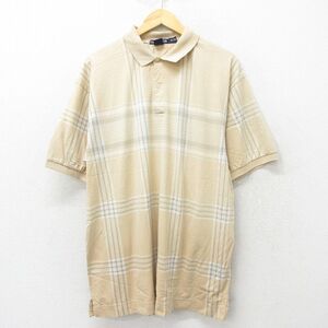 XL/古着 ノーティカ 半袖 ブランド ポロ シャツ メンズ 90s ワンポイントロゴ コットン ベージュ他 カーキ チェック 24jun26