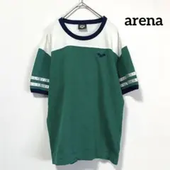 【arena】リンガーTシャツ 半袖 L 緑 白ライン クルーネック ゆったり