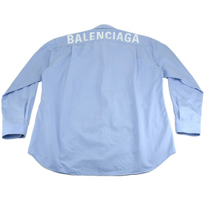 バレンシアガ BALENCIAGA 長袖シャツ ボタンダウン バックロゴ 556878 水色 ライトブルー コットン #39 オーバーサイズ トップス 中古