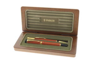 NPSJ6-12-183 PARKER パーカー 万年筆 ボールペン デュオフォールド ペン先 18K 750 刻印有 2本セット ケース付き 筆記未確認 ジャンク