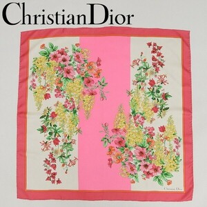 ヴィンテージ◆Christian Dior クリスチャンディオール 花柄 大判 シルク スカーフ