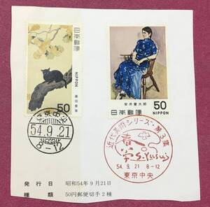 初日印 記念印 近代美術シリーズ 第3集 全2種 2枚 切手ミニガイド 貼付 東京中央 使用済 