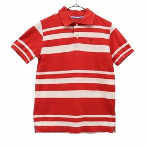 トミーヒルフィガー ボーダー 半袖 ポロシャツ M 8-10 レッド×ホワイト TOMMY HILFIGER 鹿の子地 キッズ