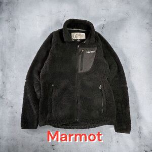 美品 Marmot フリース ジャケット 柔らか素材 フワフワ アウトドア キャンプ 黒 マーモット 肌触り抜群 軽量 登山 ウォーキング アウター