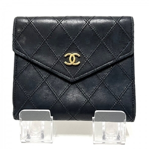 シャネル CHANEL Wホック財布 ビコローレ ラムスキン 黒 ココマーク/ゴールド金具 4番台 財布