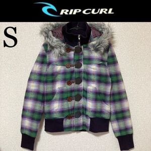 美品☆Rip Curl 中綿ブルゾンコートS 紫原チェック リップカール