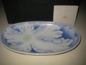 深川製磁　官窯牡丹金ミル　盛皿　オーバル　楕円皿　箱付　1620-107