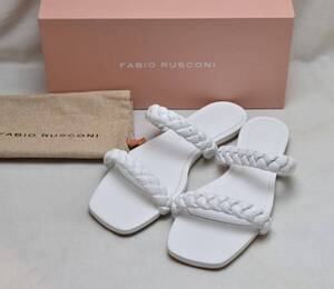 FabioRusconi ファビオルスコーニ　フラットレザーサンダル　メッシュストラップ　PAROS　BIANCO　38　24.5cm相当　未使用品　イタリア製