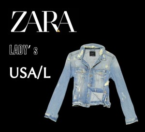 レディース海外L◇ZARA◇ダメージ加工デニムジャケット　Ｇジャン