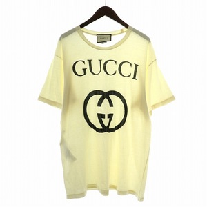 グッチ GUCCI インターロッキングG Tシャツ カットソー 半袖 クルーネック ロゴプリント S アイボリー 黒 ブラック /NW1 メンズ