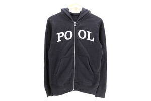 the POOL aoyama ウォッシュ加工 フロント ロゴ フル ジップ アップ パーカー XS プリント スウェット ブラック ザ プール 青山