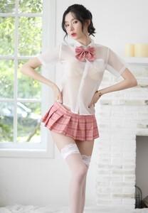 送料200円2点目100円 ★上下セット セクシー シースルーシャツ マイクロミニスカート 学生服 ミニスカ 露出 d120p